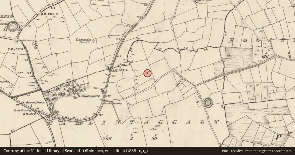 Ordnance Survey six-inch map, 2nd edition (1888–1915) covering the location of Ringfort - rath, Baile An Tsagairt (TC Na Gleannta), County Kerry, with a pin at the register's coordinates