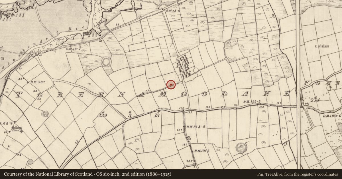 Ordnance Survey six-inch map, 2nd edition (1888–1915) covering the location of Souterrain, Tobar Na Múdán, County Kerry, with a pin at the register's coordinates
