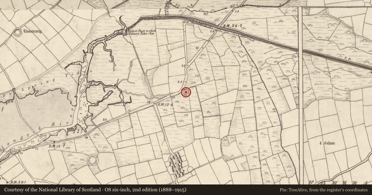Ordnance Survey six-inch map, 2nd edition (1888–1915) covering the location of Burnt spread, Tobar Na Múdán, County Kerry, with a pin at the register's coordinates