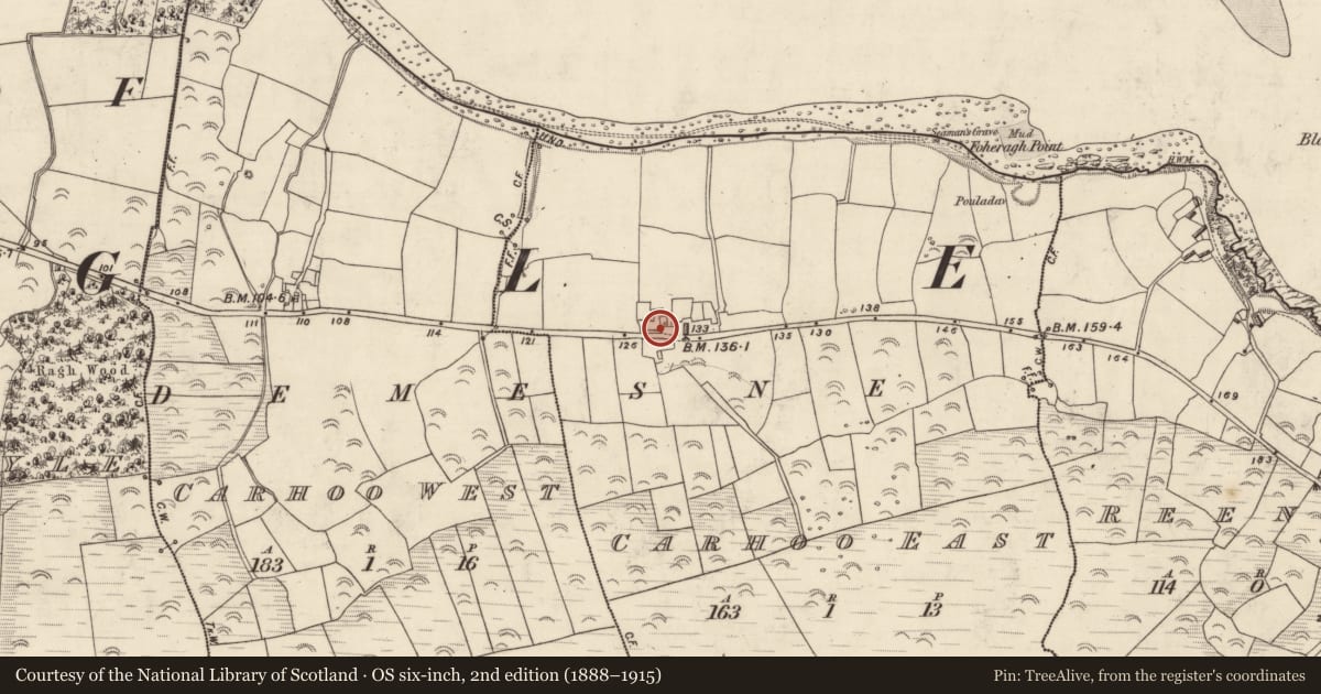 Ordnance Survey six-inch map, 2nd edition (1888–1915) covering the location of Souterrain, An Cheathrú Thoir, County Kerry, with a pin at the register's coordinates