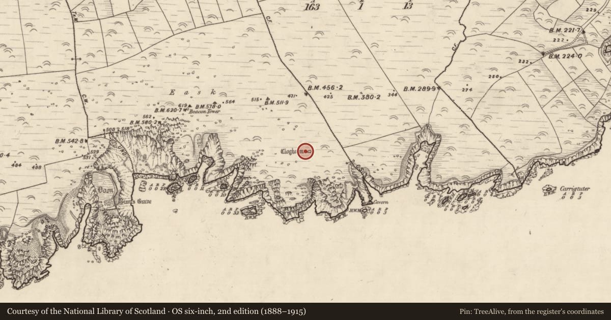 Ordnance Survey six-inch map, 2nd edition (1888–1915) covering the location of Hut site, An Cheathrú Thiar, County Kerry, with a pin at the register's coordinates