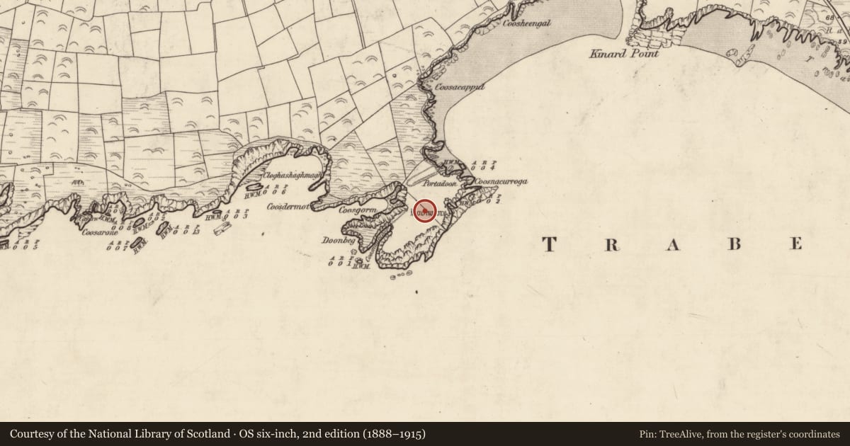 Ordnance Survey six-inch map, 2nd edition (1888–1915) covering the location of Promontory fort - coastal, Dún Sheáin, County Kerry, with a pin at the register's coordinates
