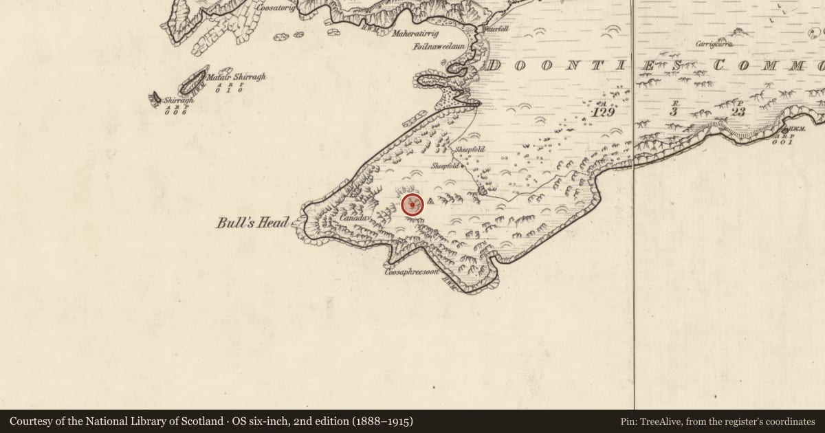 Ordnance Survey six-inch map, 2nd edition (1888–1915) covering the location of Promontory fort - coastal, An Coimín (TC An Mhín Aird), County Kerry, with a pin at the register's coordinates
