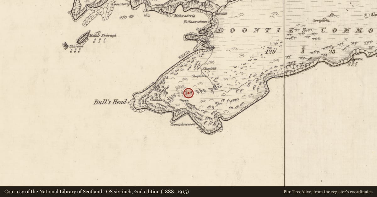 Ordnance Survey six-inch map, 2nd edition (1888–1915) covering the location of Hut site, An Coimín (TC An Mhín Aird), County Kerry, with a pin at the register's coordinates