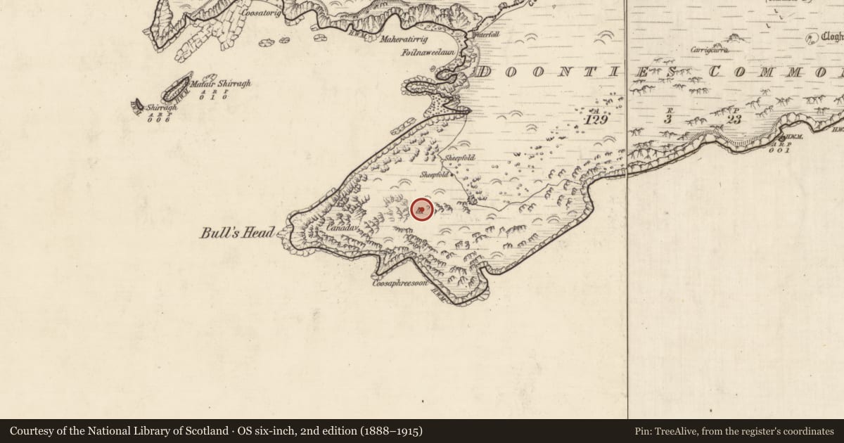 Ordnance Survey six-inch map, 2nd edition (1888–1915) covering the location of Hut site, An Coimín (TC An Mhín Aird), County Kerry, with a pin at the register's coordinates