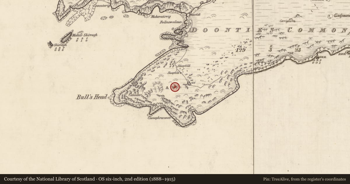 Ordnance Survey six-inch map, 2nd edition (1888–1915) covering the location of Hut site, An Coimín (TC An Mhín Aird), County Kerry, with a pin at the register's coordinates