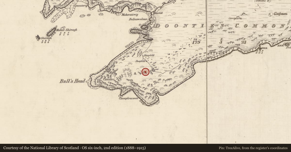 Ordnance Survey six-inch map, 2nd edition (1888–1915) covering the location of Hut site, An Coimín (TC An Mhín Aird), County Kerry, with a pin at the register's coordinates