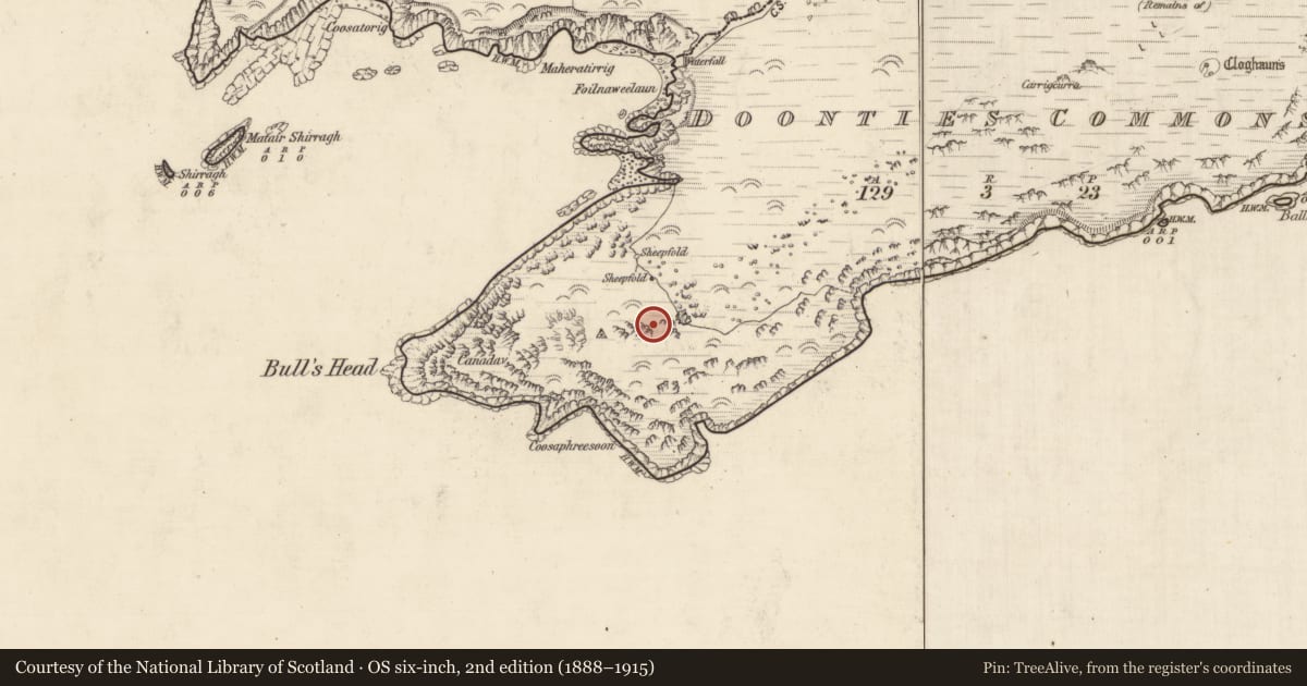 Ordnance Survey six-inch map, 2nd edition (1888–1915) covering the location of Hut site, An Coimín (TC An Mhín Aird), County Kerry, with a pin at the register's coordinates