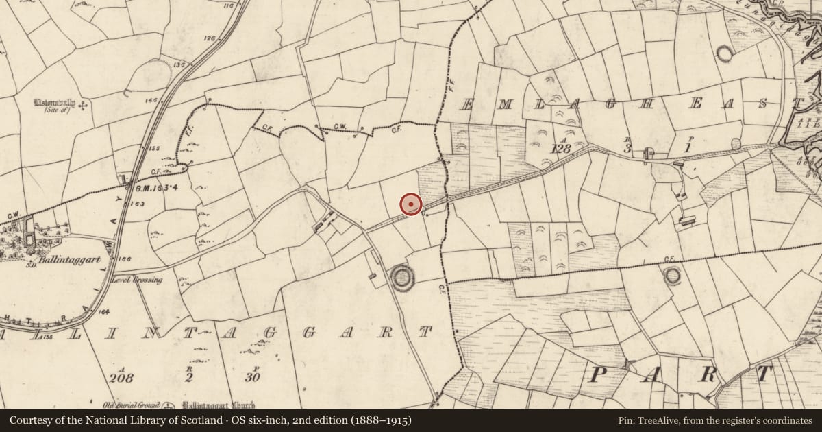 Ordnance Survey six-inch map, 2nd edition (1888–1915) covering the location of Fulacht fia, Baile An Tsagairt (TC Na Gleannta), County Kerry, with a pin at the register's coordinates
