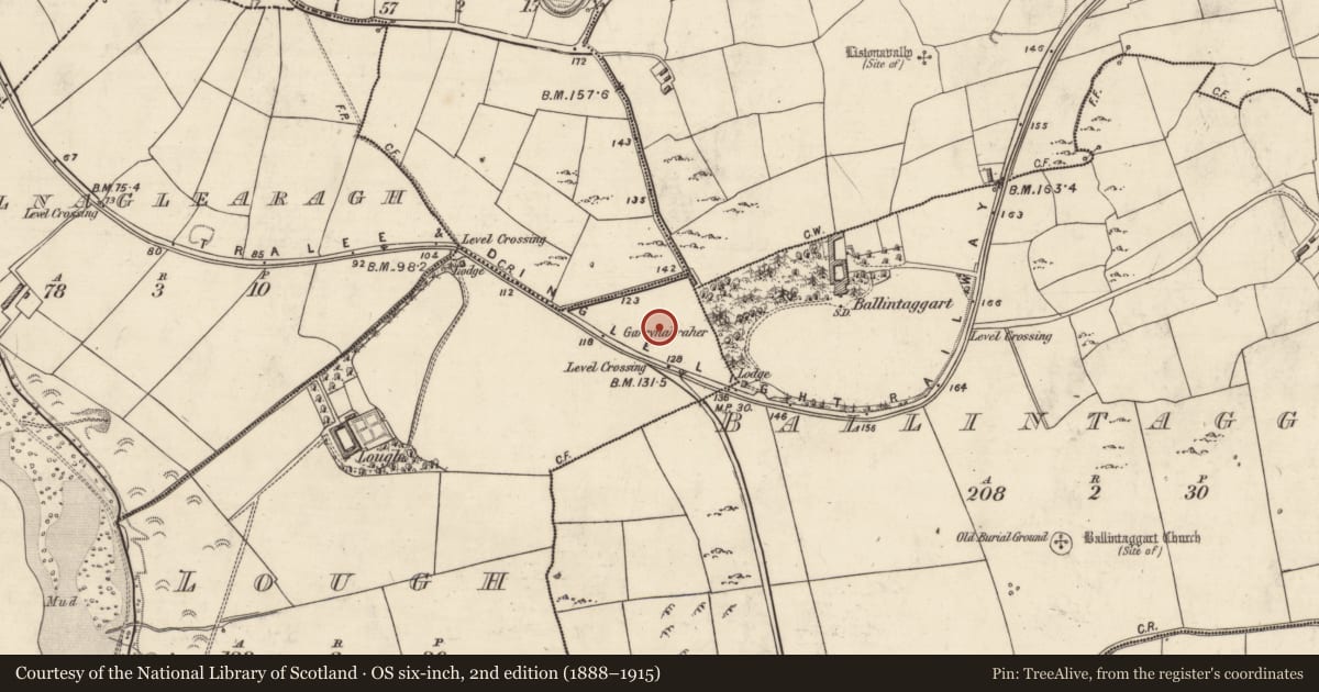 Ordnance Survey six-inch map, 2nd edition (1888–1915) covering the location of Building, An Loch, County Kerry, with a pin at the register's coordinates