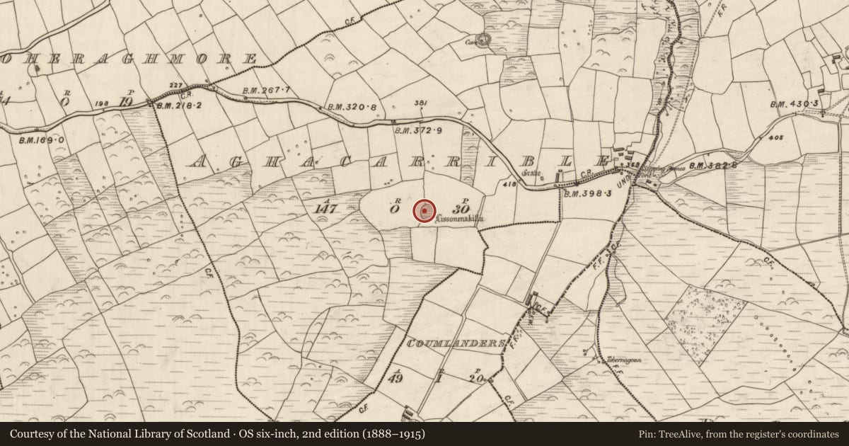 Ordnance Survey six-inch map, 2nd edition (1888–1915) covering the location of Ringfort - cashel, Áth An Charbaill, County Kerry, with a pin at the register's coordinates