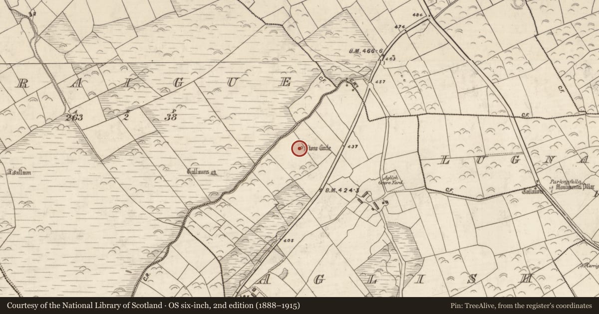 Ordnance Survey six-inch map, 2nd edition (1888–1915) covering the location of Hut site, An Eaglais (Corca Dhuibhne), County Kerry, with a pin at the register's coordinates
