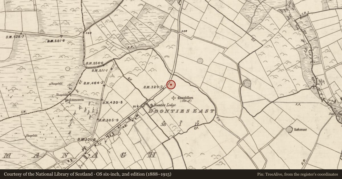 Ordnance Survey six-inch map, 2nd edition (1888–1915) covering the location of Enclosure, Na Dúnta Thoir, County Kerry, with a pin at the register's coordinates