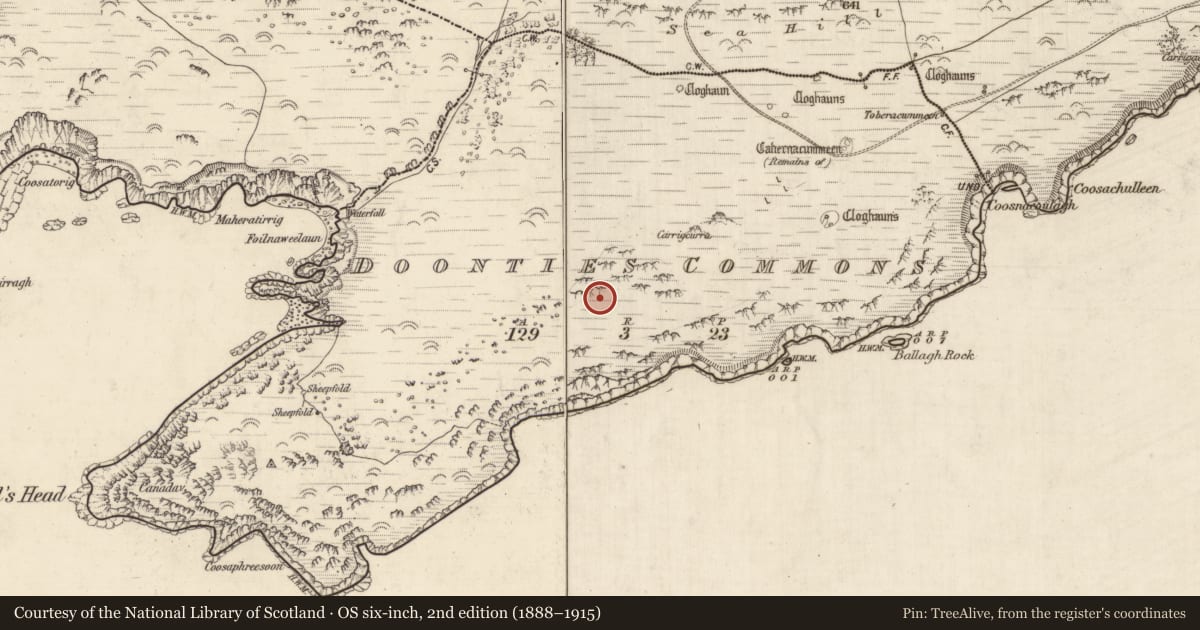 Ordnance Survey six-inch map, 2nd edition (1888–1915) covering the location of Hut site, An Coimín (TC An Mhín Aird), County Kerry, with a pin at the register's coordinates