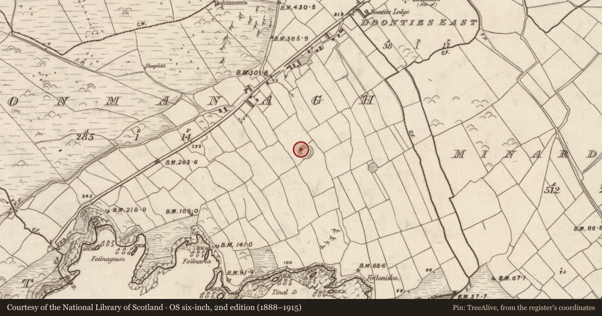 Ordnance Survey six-inch map, 2nd edition (1888–1915) covering the location of Structure, Dún Na Manach, County Kerry, with a pin at the register's coordinates