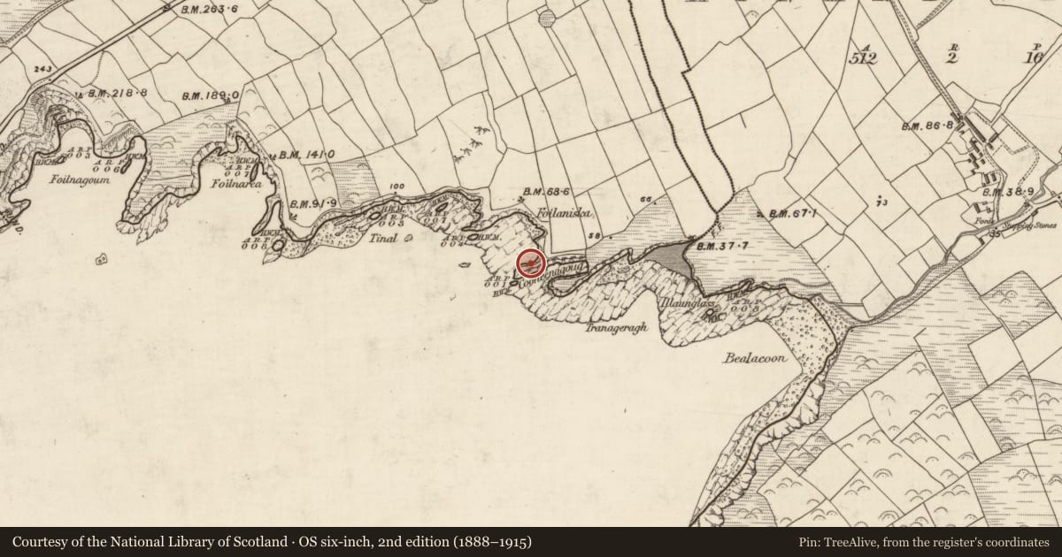 Ordnance Survey six-inch map, 2nd edition (1888–1915) covering the location of Promontory fort - coastal, Dún Na Manach, County Kerry, with a pin at the register's coordinates
