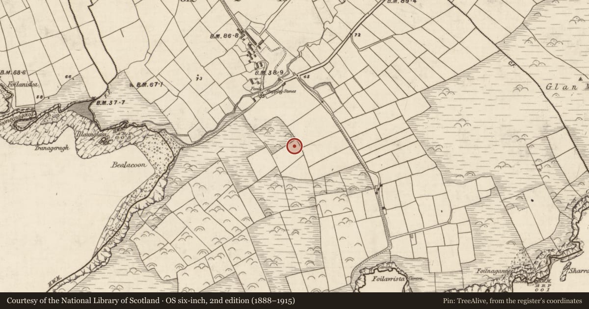 Ordnance Survey six-inch map, 2nd edition (1888–1915) covering the location of Ringfort - rath, An Mhín Aird Thiar, County Kerry, with a pin at the register's coordinates