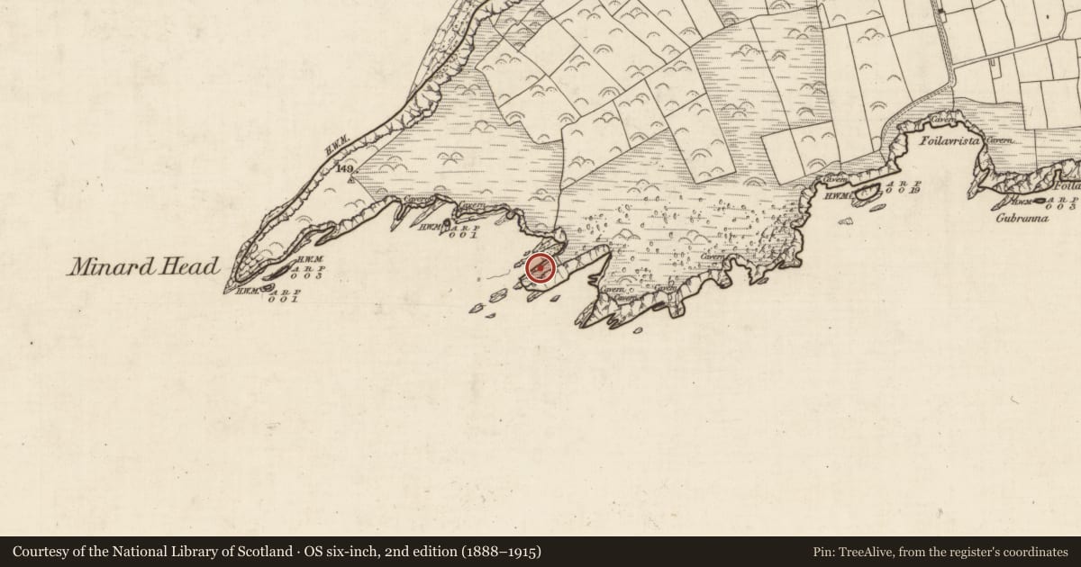 Ordnance Survey six-inch map, 2nd edition (1888–1915) covering the location of Promontory fort - coastal, An Mhín Aird Thiar, County Kerry, with a pin at the register's coordinates