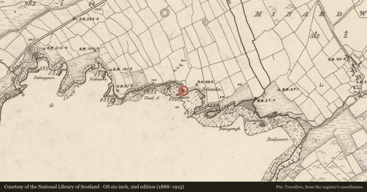 Ordnance Survey six-inch map, 2nd edition (1888–1915) covering the location of Promontory fort - coastal, Dún Na Manach, County Kerry, with a pin at the register's coordinates