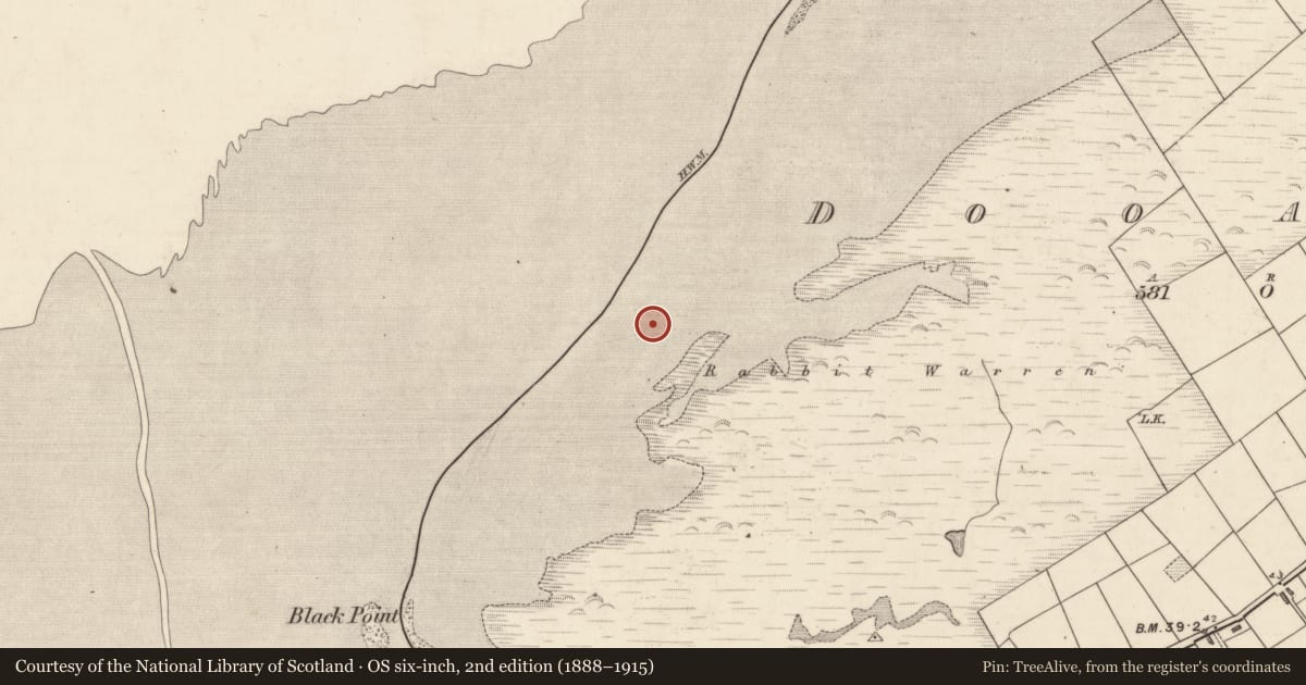 Ordnance Survey six-inch map, 2nd edition (1888–1915) covering the location of Midden, Dooaghs, County Kerry, with a pin at the register's coordinates
