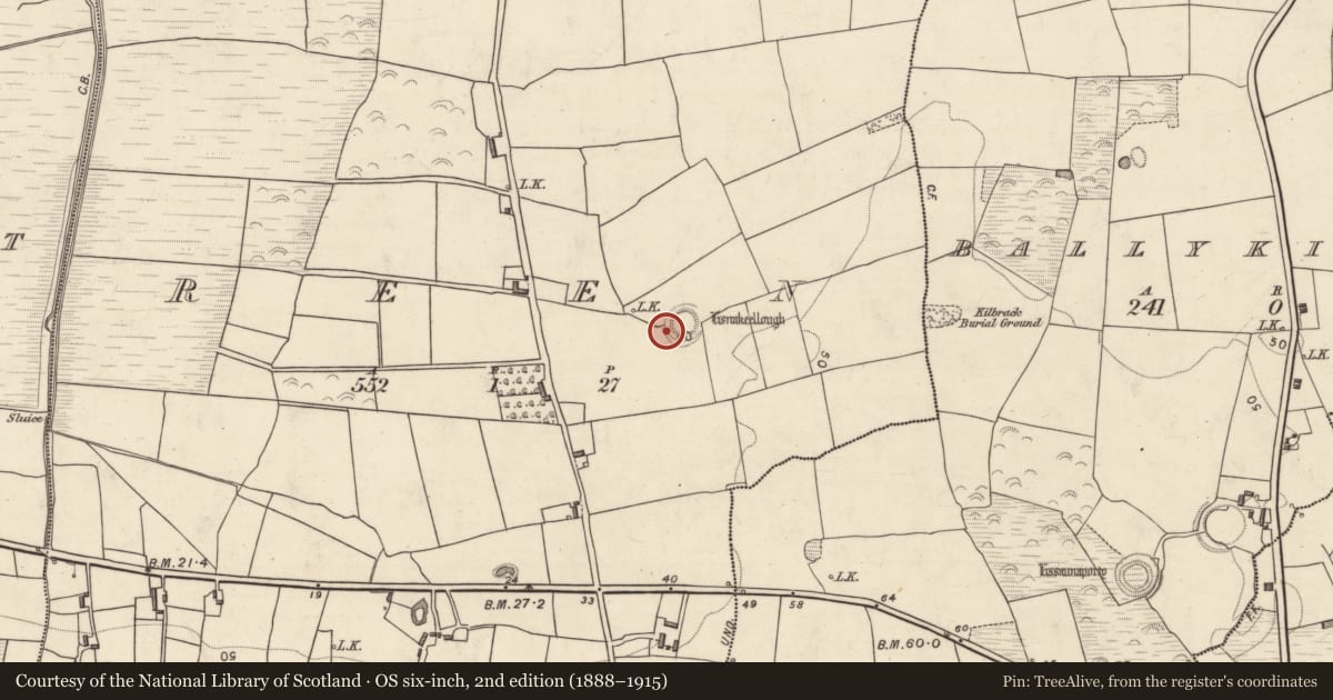 Ordnance Survey six-inch map, 2nd edition (1888–1915) covering the location of Souterrain, Reen, County Kerry, with a pin at the register's coordinates