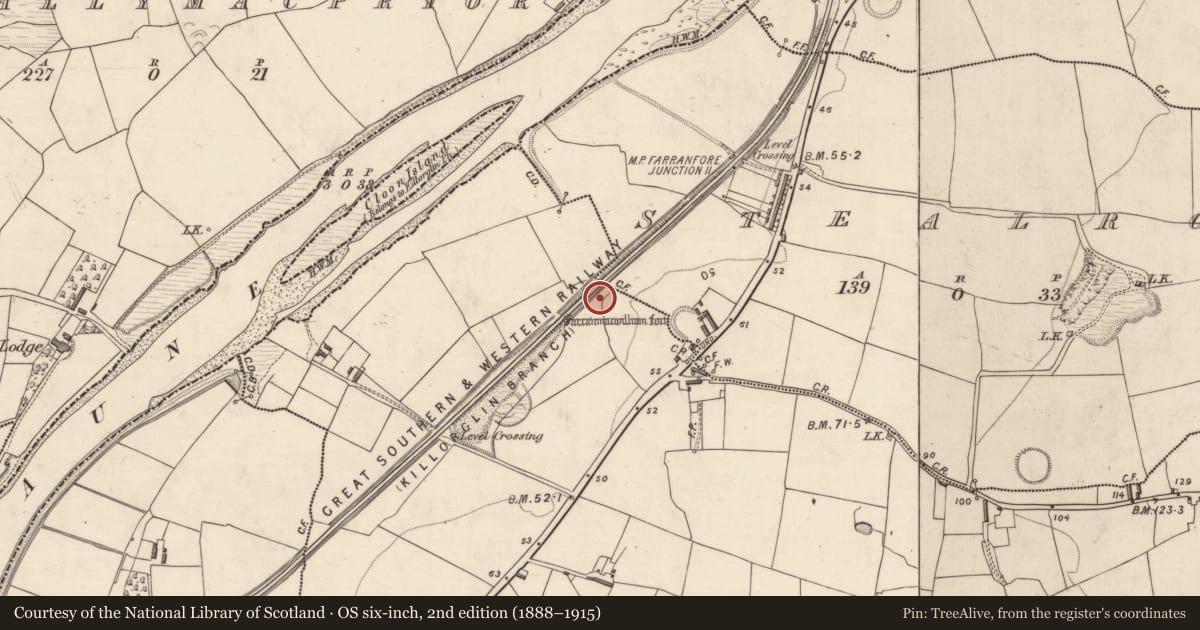 Ordnance Survey six-inch map, 2nd edition (1888–1915) covering the location of Enclosure, Banshagh, County Kerry, with a pin at the register's coordinates