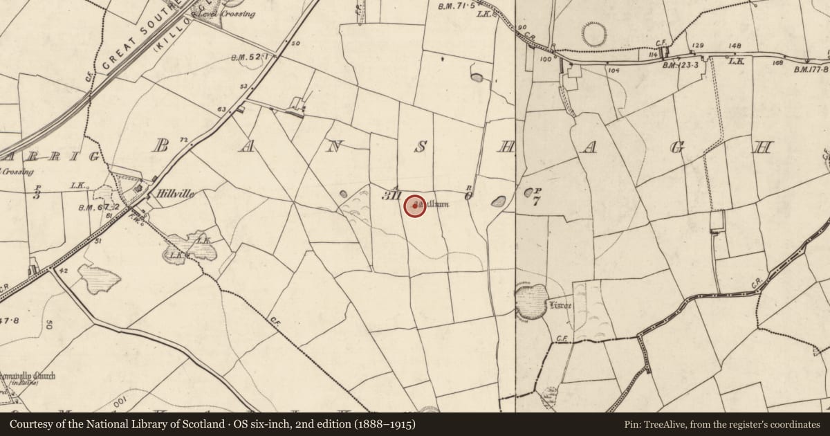 Ordnance Survey six-inch map, 2nd edition (1888–1915) covering the location of Standing stone, Banshagh, County Kerry, with a pin at the register's coordinates