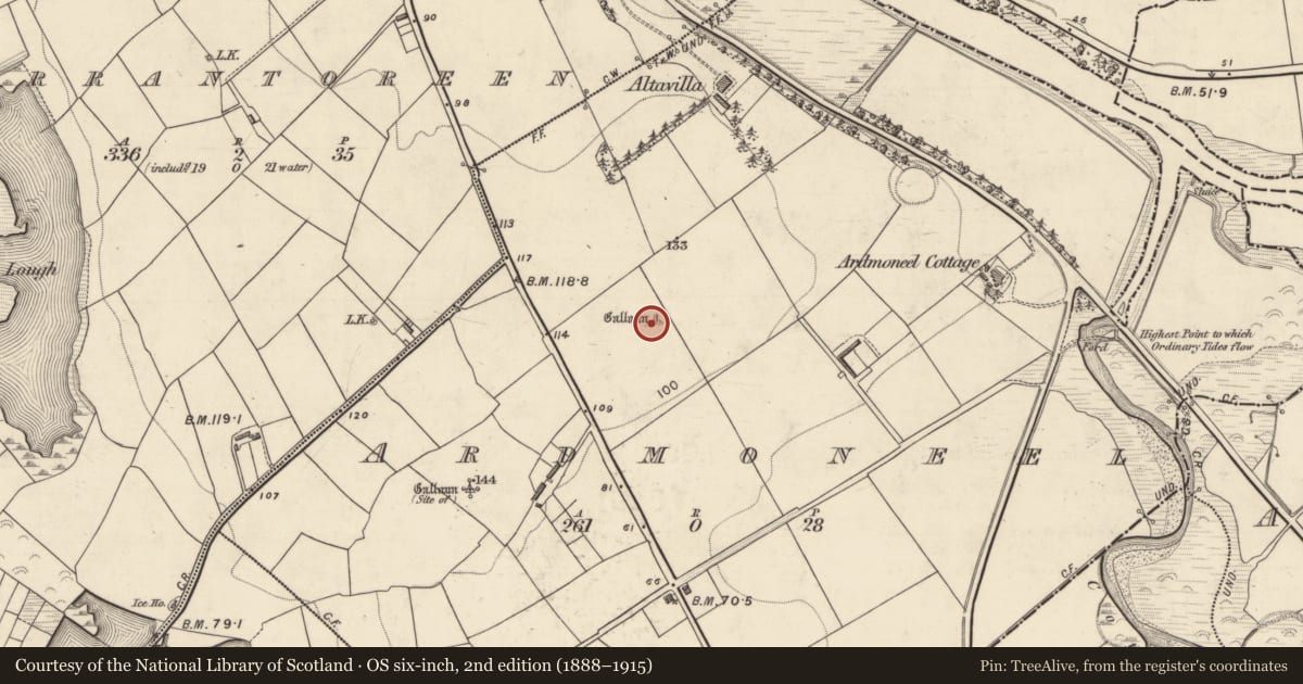 Ordnance Survey six-inch map, 2nd edition (1888–1915) covering the location of Standing stone, Ardmoneel, County Kerry, with a pin at the register's coordinates