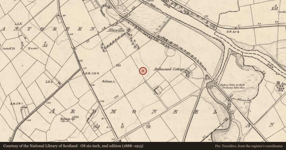 Ordnance Survey six-inch map, 2nd edition (1888–1915) covering the location of Standing stone, Ardmoneel, County Kerry, with a pin at the register's coordinates