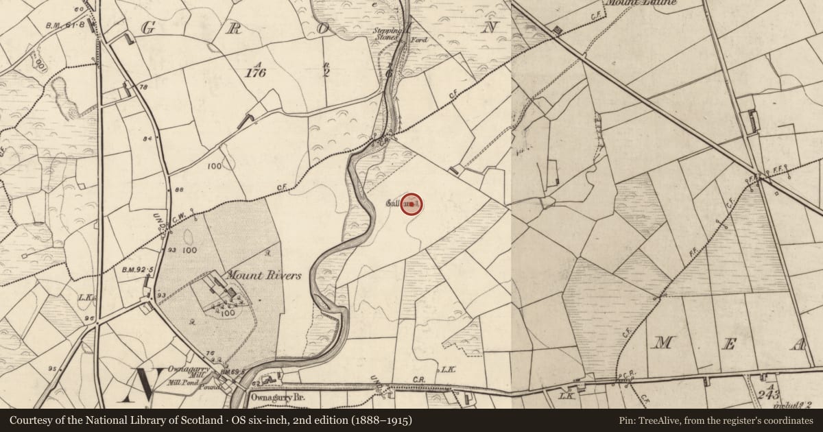 Ordnance Survey six-inch map, 2nd edition (1888–1915) covering the location of Standing stone, Ownagarry, County Kerry, with a pin at the register's coordinates