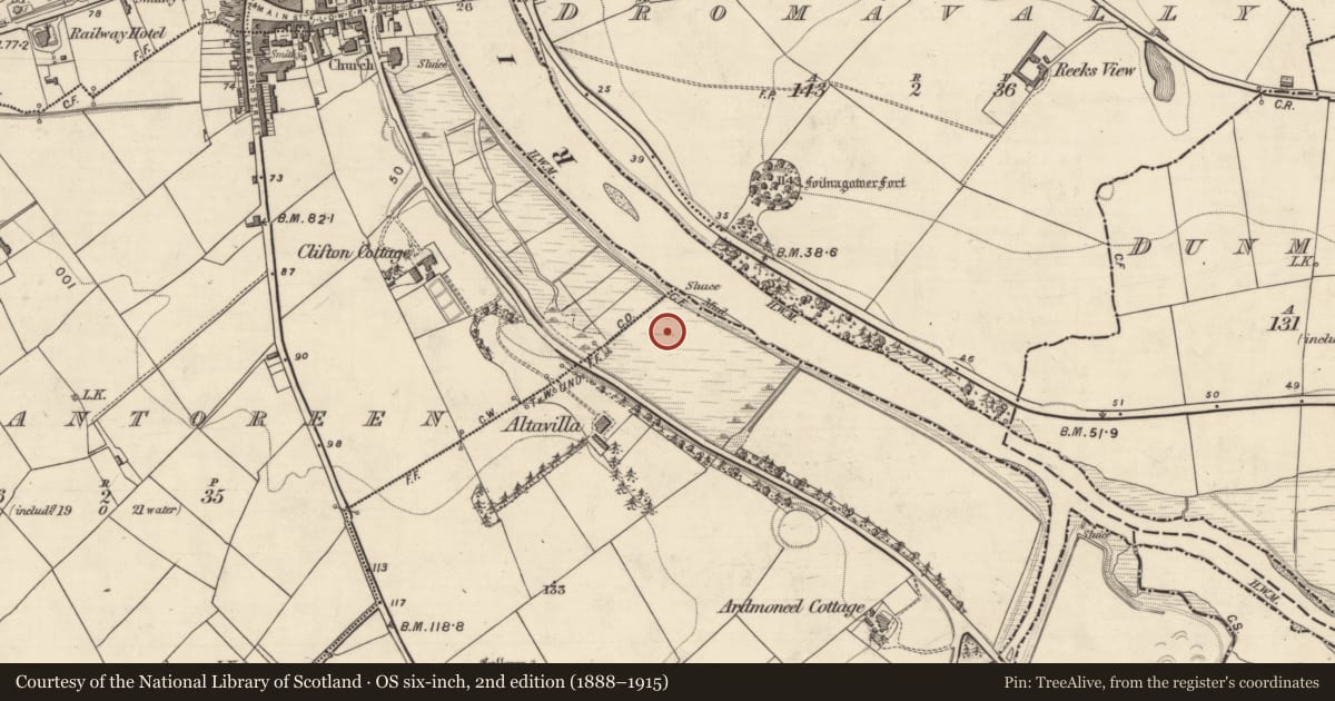Ordnance Survey six-inch map, 2nd edition (1888–1915) covering the location of Cross-inscribed stone, Ardmoneel, County Kerry, with a pin at the register's coordinates