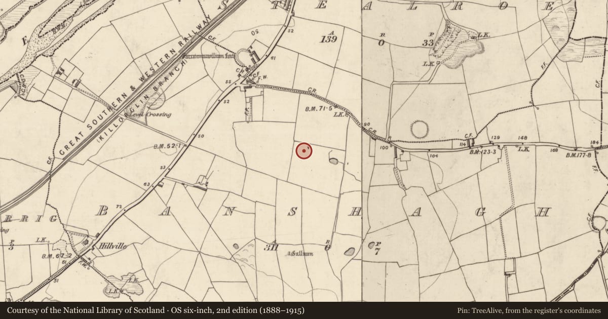 Ordnance Survey six-inch map, 2nd edition (1888–1915) covering the location of Standing stone, Banshagh, County Kerry, with a pin at the register's coordinates