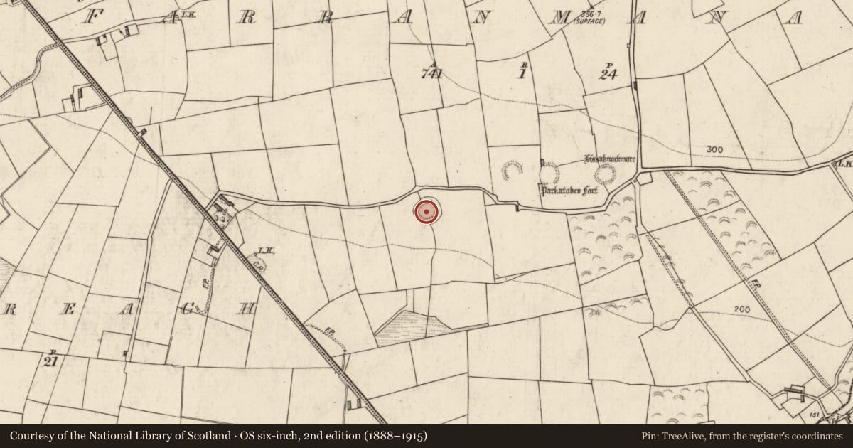Ordnance Survey six-inch map, 2nd edition (1888–1915) covering the location of Ringfort - rath, Farranmanagh, County Kerry, with a pin at the register's coordinates