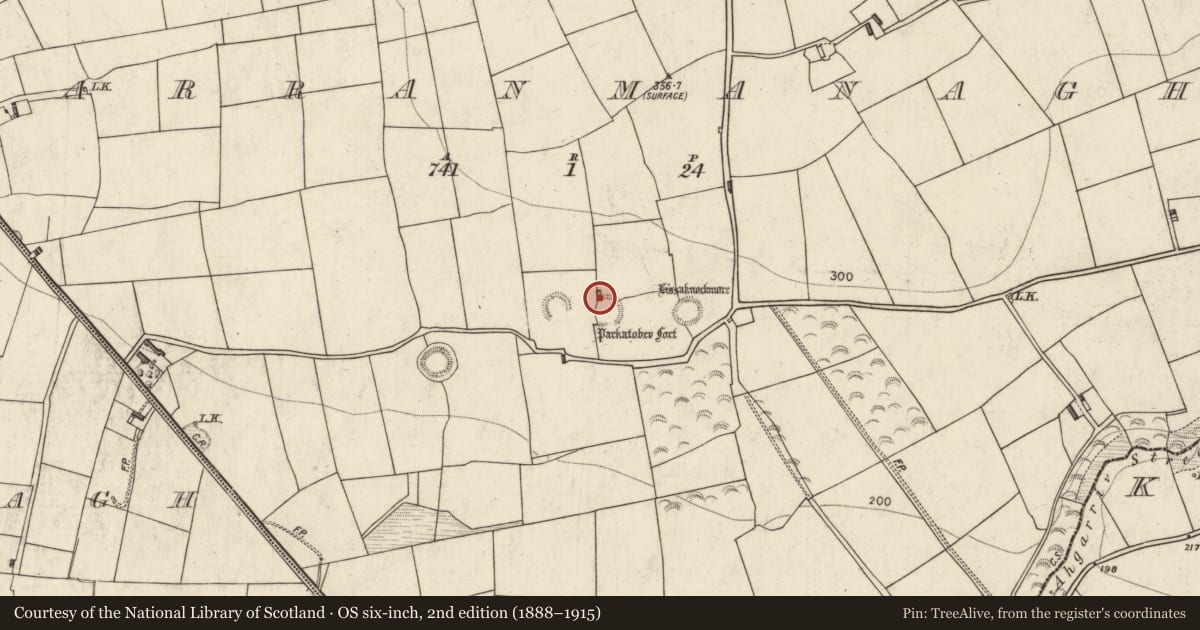 Ordnance Survey six-inch map, 2nd edition (1888–1915) covering the location of Well, Farranmanagh, County Kerry, with a pin at the register's coordinates