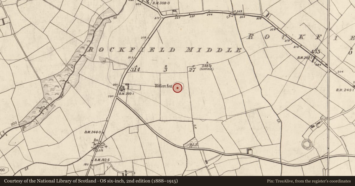 Ordnance Survey six-inch map, 2nd edition (1888–1915) covering the location of Ringfort - rath, Rockfield Middle, County Kerry, with a pin at the register's coordinates