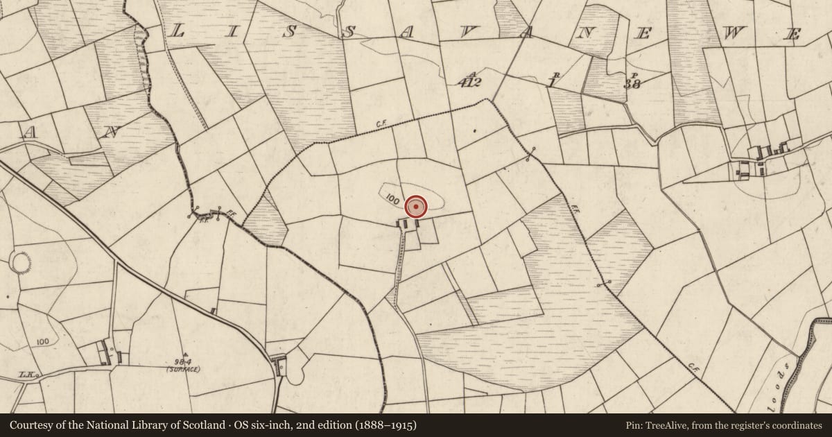 Ordnance Survey six-inch map, 2nd edition (1888–1915) covering the location of Souterrain, Coolroe North, County Kerry, with a pin at the register's coordinates