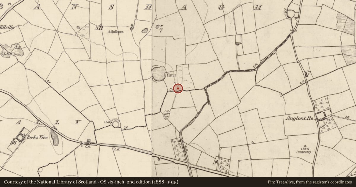 Ordnance Survey six-inch map, 2nd edition (1888–1915) covering the location of Enclosure, Banshagh, County Kerry, with a pin at the register's coordinates