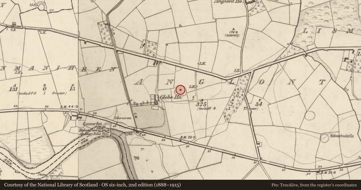 Ordnance Survey six-inch map, 2nd edition (1888–1915) covering the location of Ringfort - rath, Anglont, County Kerry, with a pin at the register's coordinates