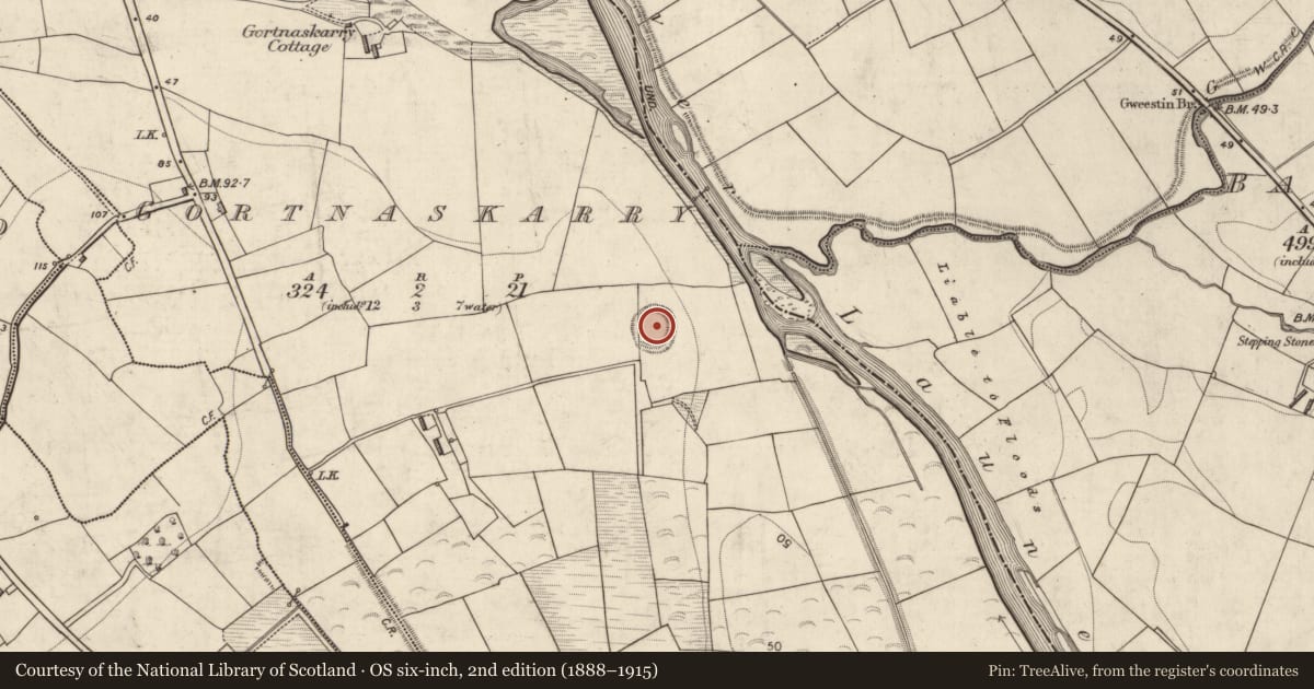 Ordnance Survey six-inch map, 2nd edition (1888–1915) covering the location of Ringfort - rath, Gortnaskarry, County Kerry, with a pin at the register's coordinates