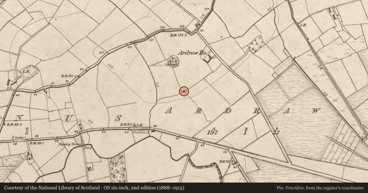 Ordnance Survey six-inch map, 2nd edition (1888–1915) covering the location of Children's burial ground, Ardraw, County Kerry, with a pin at the register's coordinates