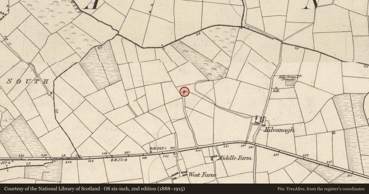 Ordnance Survey six-inch map, 2nd edition (1888–1915) covering the location of Well, Farranmanagh, County Kerry, with a pin at the register's coordinates