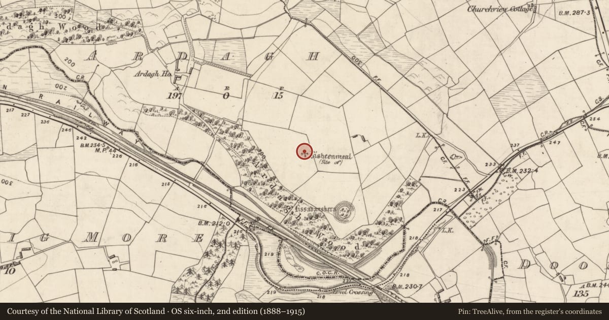 Ordnance Survey six-inch map, 2nd edition (1888–1915) covering the location of Ringfort - rath, Ardagh, County Kerry, with a pin at the register's coordinates