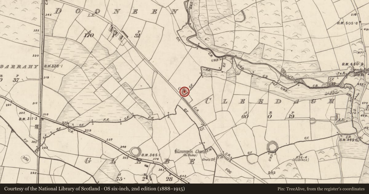 Ordnance Survey six-inch map, 2nd edition (1888–1915) covering the location of Ringfort - rath, Cleedagh, Dooneen, County Kerry, with a pin at the register's coordinates