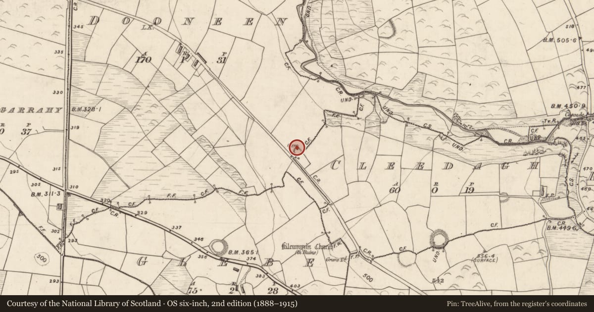 Ordnance Survey six-inch map, 2nd edition (1888–1915) covering the location of Souterrain, Cleedagh, Dooneen, County Kerry, with a pin at the register's coordinates
