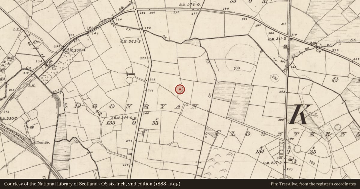 Ordnance Survey six-inch map, 2nd edition (1888–1915) covering the location of Ringfort - rath, Doonryan, County Kerry, with a pin at the register's coordinates