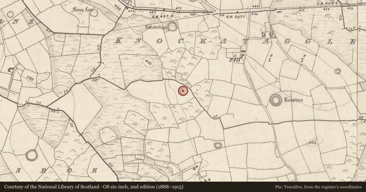 Ordnance Survey six-inch map, 2nd edition (1888–1915) covering the location of Ringfort - rath, Clashnagarrane, County Kerry, with a pin at the register's coordinates