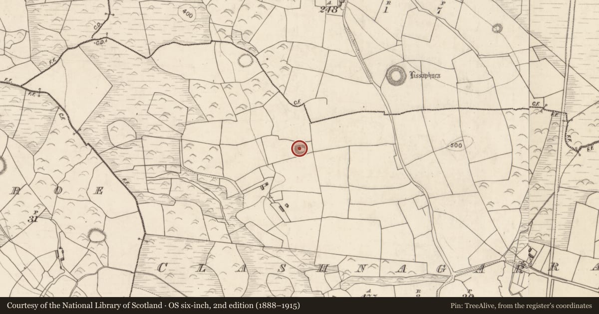 Ordnance Survey six-inch map, 2nd edition (1888–1915) covering the location of Hut site, Clashnagarrane, County Kerry, with a pin at the register's coordinates