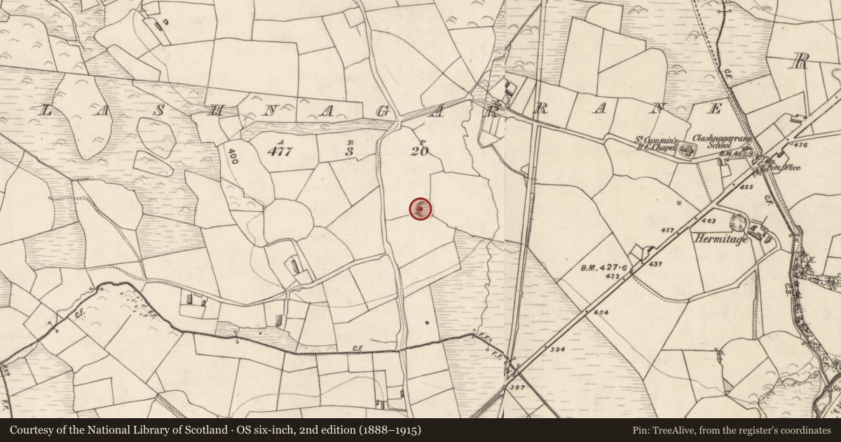 Ordnance Survey six-inch map, 2nd edition (1888–1915) covering the location of Ringfort - rath, Clashnagarrane, County Kerry, with a pin at the register's coordinates