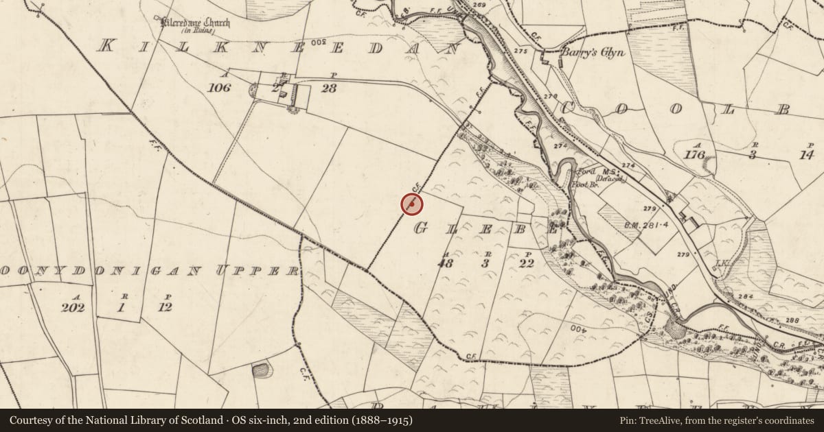Ordnance Survey six-inch map, 2nd edition (1888–1915) covering the location of Ringfort - rath, Glebe, County Kerry, with a pin at the register's coordinates