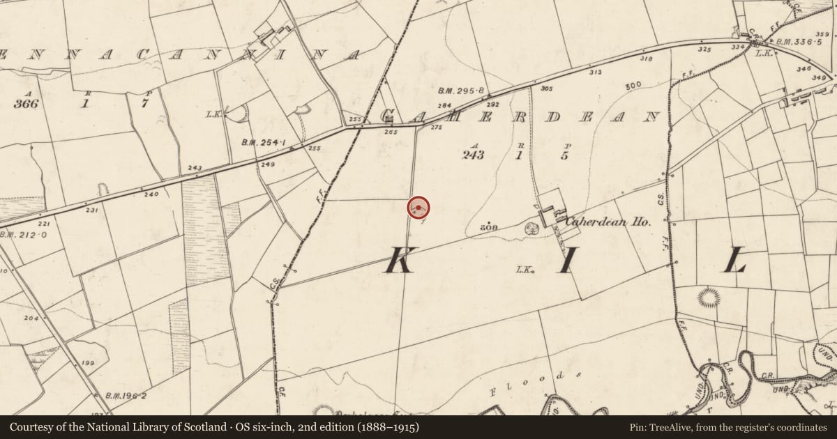 Ordnance Survey six-inch map, 2nd edition (1888–1915) covering the location of Souterrain, Caherdean, County Kerry, with a pin at the register's coordinates